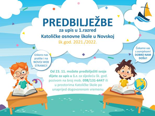 Predbilježbe za upis u prvi razred Katoličke osnovne škole u Novskoj za školsku godinu 2021./2022. 