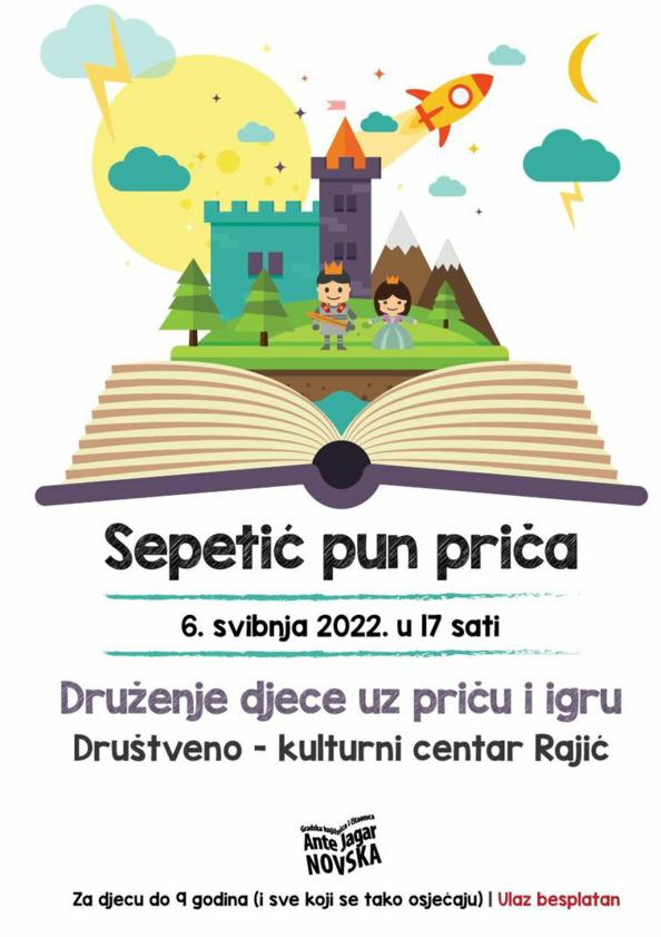 Sepetić pun priča - druženje djece uz priču i igru u društveno-kulturnom centru Rajić - 6.svibnja 2022. u 17 sati