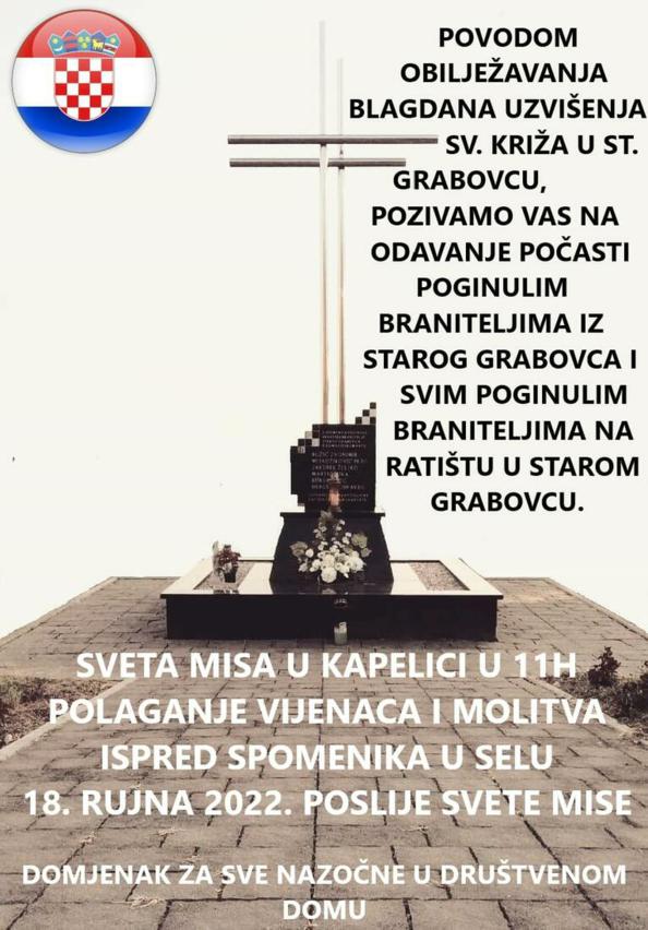 Odavanje počasti poginulim braniteljima iz Starog grabovca i svim poginulim braniteljima na ratištu u Starom Grabovcu - 18. rujna u 11 sati
