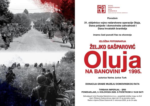Pozivnica na izložbu fotografija Željka Gašparovića Gaše „Oluja na Banovini 1995. u Dubrovniku