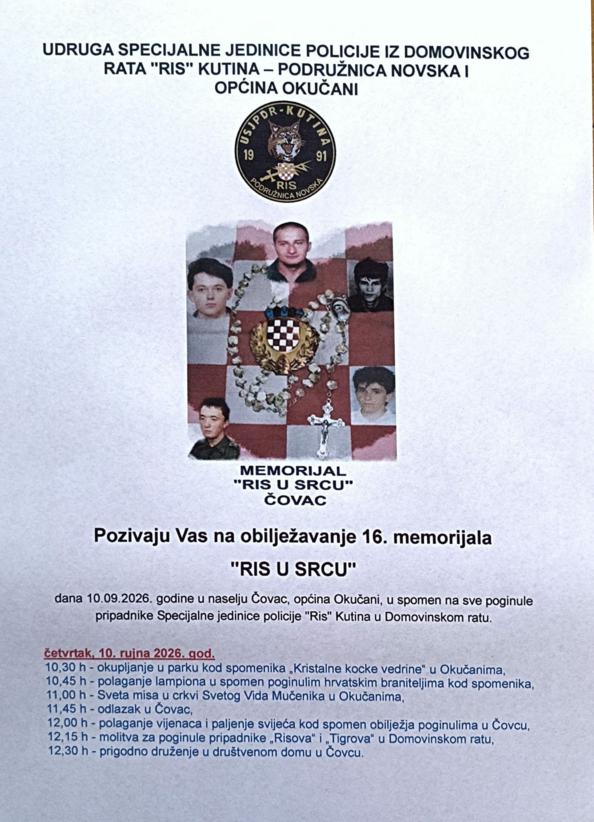 Pozivnica za 16. memorijal „Ris u srcu“