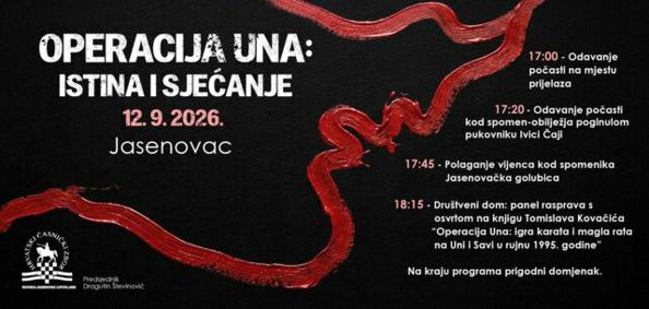 Pozivnica na obilježavanje 31. obljetnice Operacije „Una“ – Istina i sjećanje