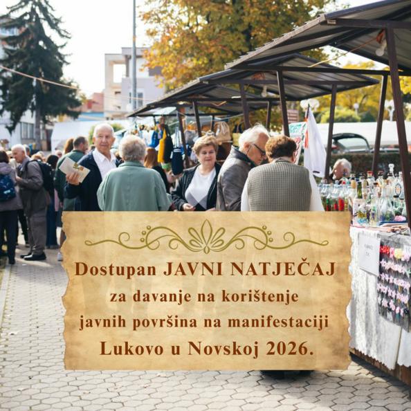 Javni natječaj za davanje na korištenje javnih površina Lukovo u Novskoj 2026.